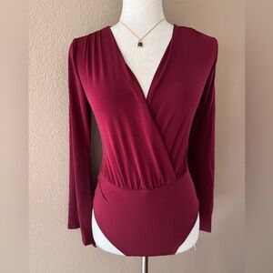Burgundy long sleeve v neck bodysuit